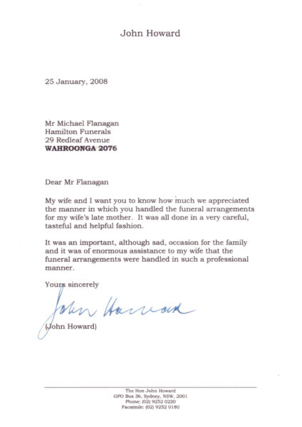 The Hon John Howard Testimonial